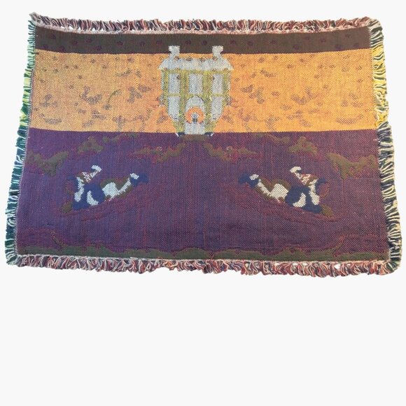 Sledding Snow Scene Tapestry Placemat Vintage Christmas Woven 18 x 14 lot 4 - Picture 10 of 10